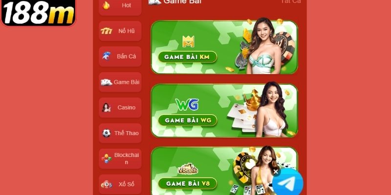 Sảnh game bài 188m quy tụ nhiều siêu phẩm giải trí 